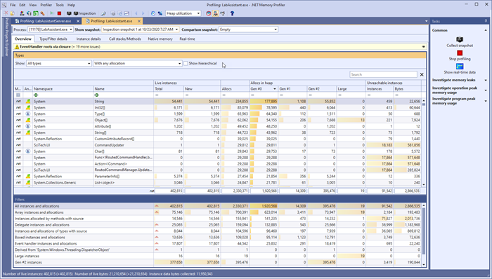 Heap utilization after inspection snapshot